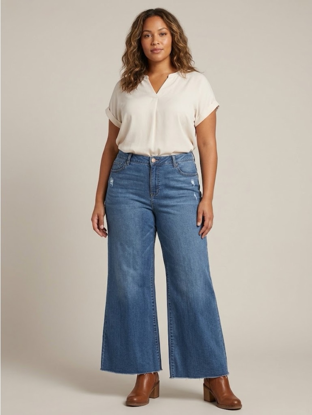 Democracy Absolution Wide Leg Jeans 14 High Rise 11" Raw Cut Hem Stretch Denim